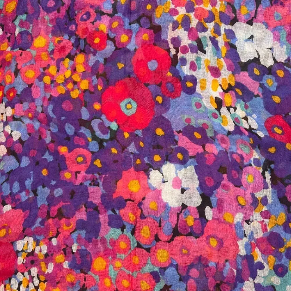 Vera Bradley Impressionista Mod Flower Scarf Soft Fringe Chiffon Floral